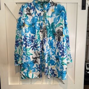 Lauren Ralph Lauren White Blue Floral Button-Front Shirt